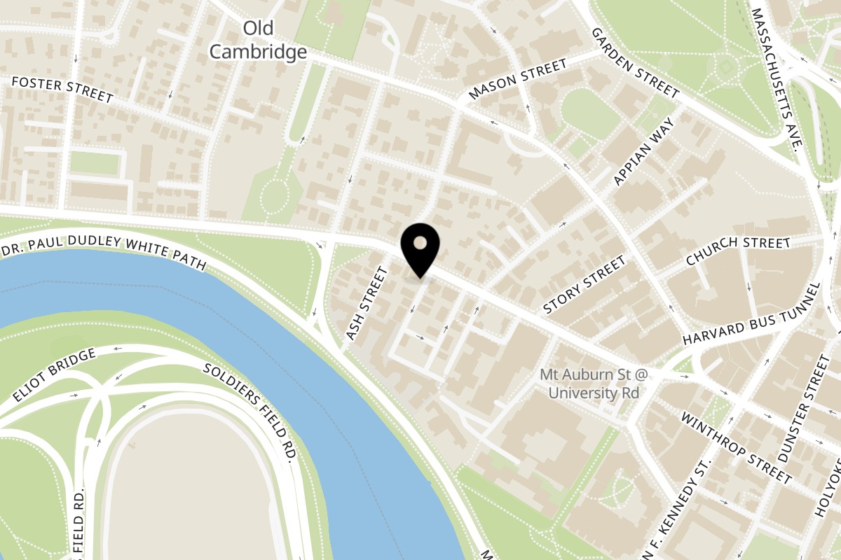 Map showing the location of Luxor Cafe on 148 Mt Auburn St in Cambridge